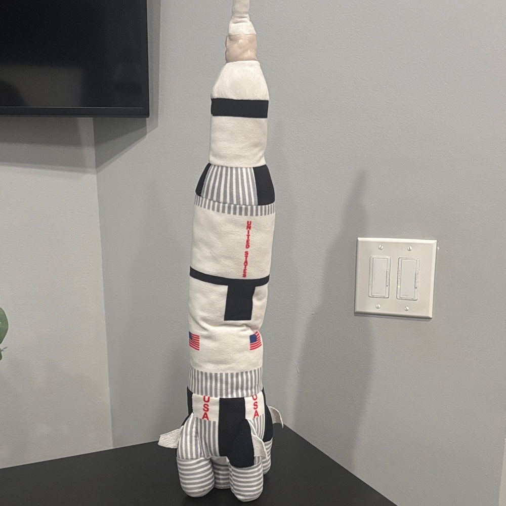 Striped Plush Rocket Toy - Cream, Black, Gray
